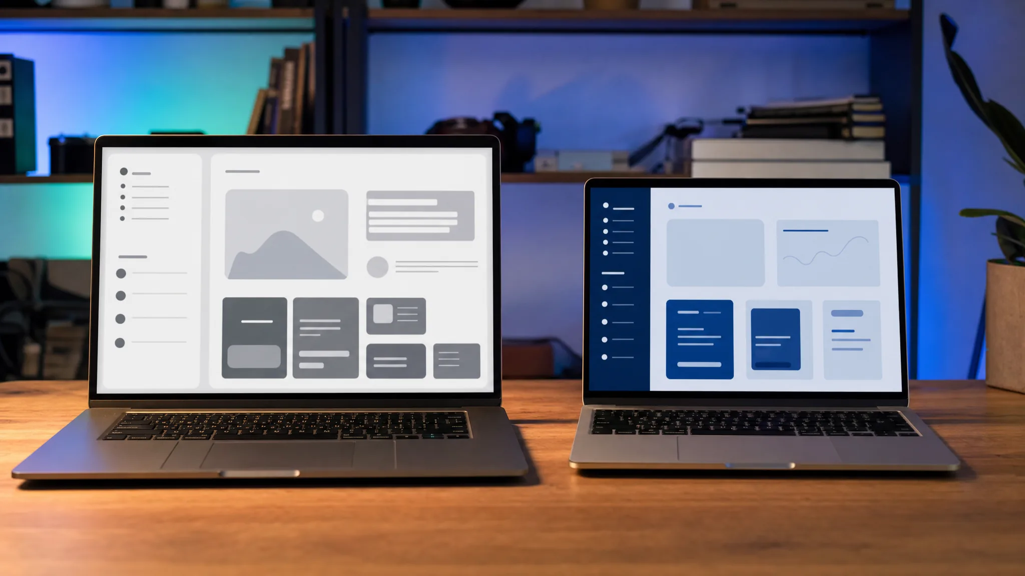Comparaison de deux versions d'un outil IA, rendu studio moderne